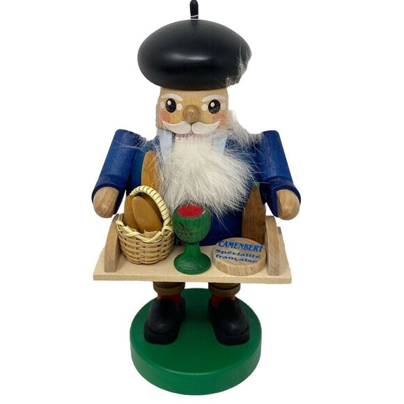 Richard Glasser Seiffen German Wooden Nutcracker French Man Wine & Cheese Bread - Picture 1 of 12